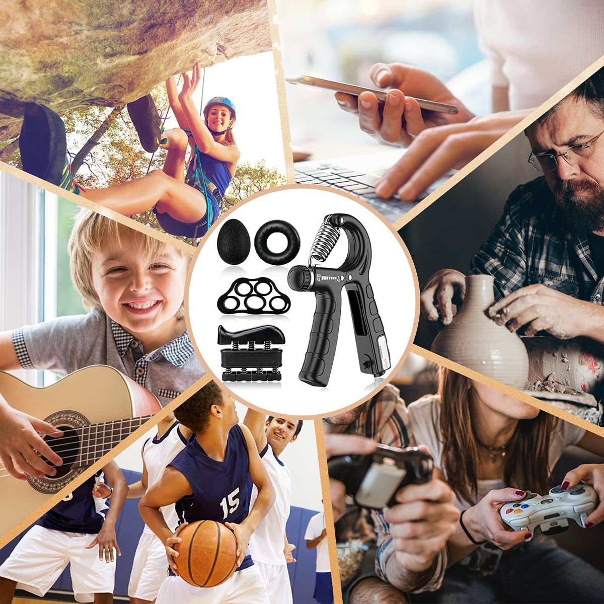 Grip Strength Trainer 5Pack, Hand Grip Strengthener with Counter,Adjustable Resistance Forearm Grip Strengthener for Physical Therapy Climbing,11 Lbs -132Lbs